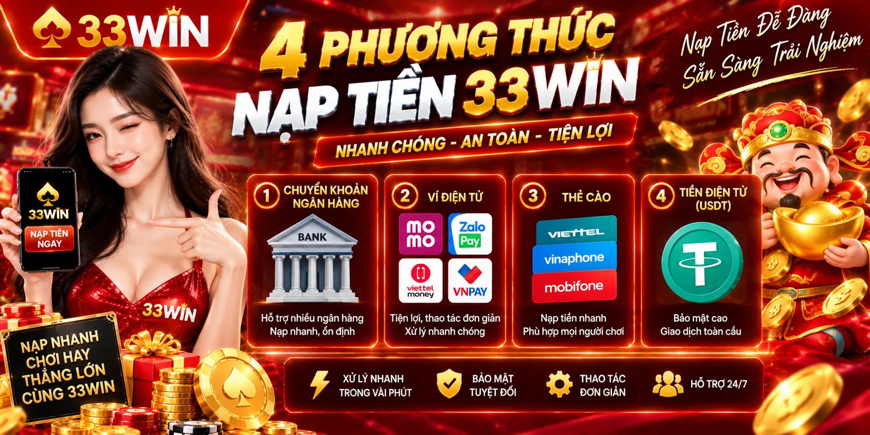 Các phương thức nạp tiền 33WIN