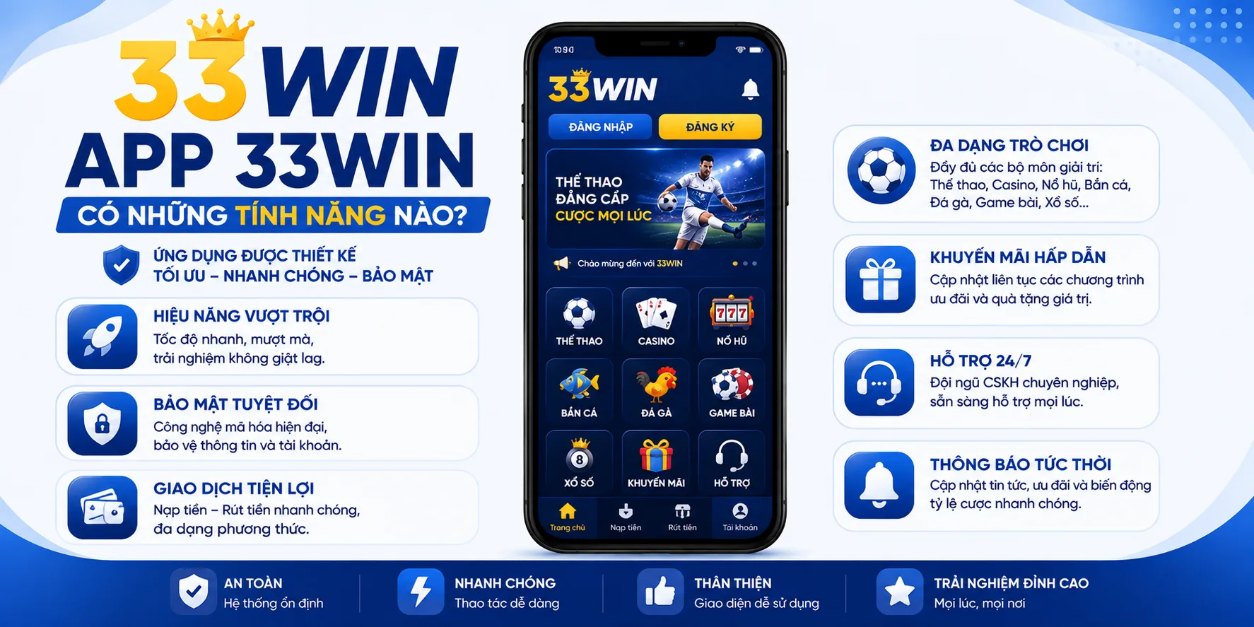 Tính năng app 33WIN